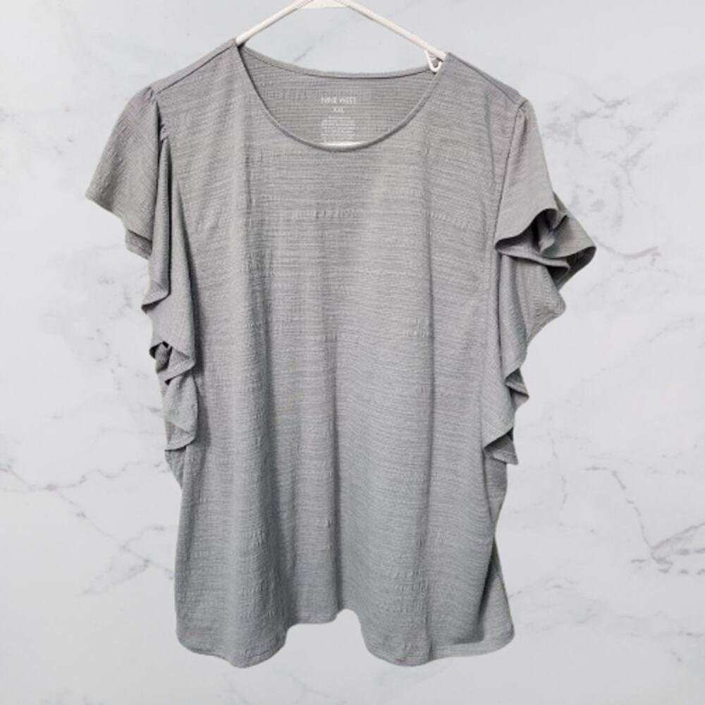 Nine West Silver Gray Ruffled Top XXL